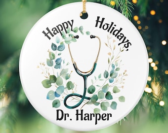 Personalized Doctor Christmas Ornament Custom Name Gift for Medical Student Female MD Resident Holiday Thank You Keepsake