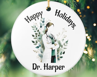 Personalized Doctor Christmas Ornament Custom Name Gift for Medical Student Female MD Resident Holiday Thank You Keepsake