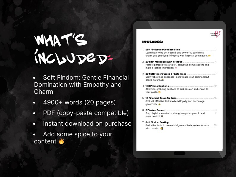 Soft Findom Pack | Findom Ideas, Captions, Femdom PPV, First Messages, Financial Tasks & Games | Sexting Script for OnlyFans, adult creator