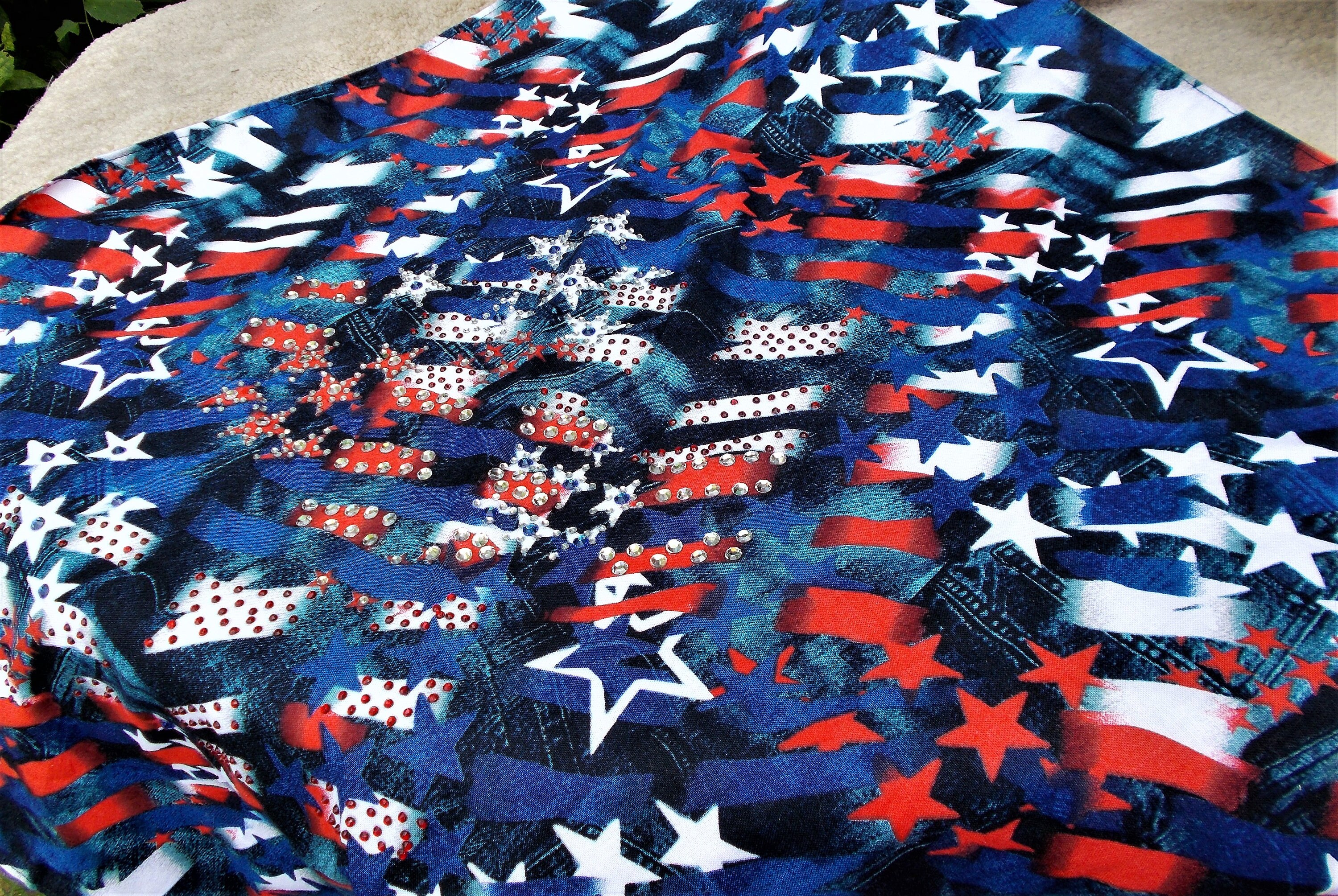 RED WHITE and BLUE Flag Bandana Cotton Handmade Crystals Etsy