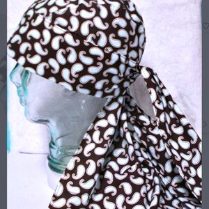 BROWN with Light TURQUOISE PAISLEYS Cotton Xlong Dorag Mens Womens Doorag