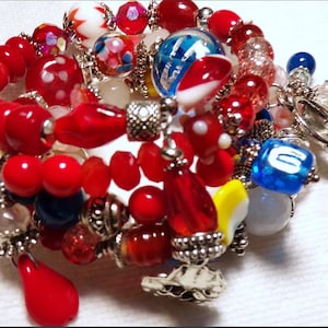 3 RED and BLUE White MEMORY Wire Bracelets Crystal Womens Cuff