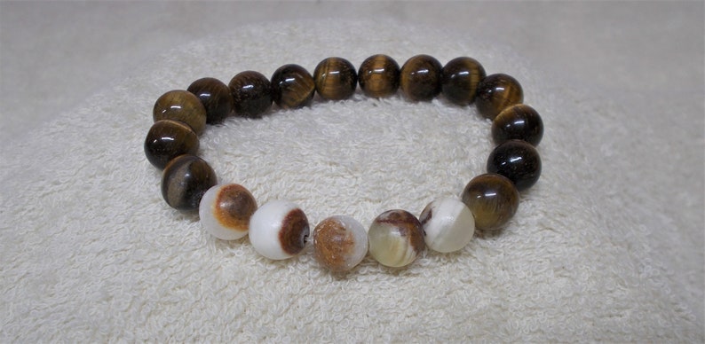 TIGEREYE and ITALIAN ONYX Genuine Gemstone Mens or Womens Stretch Bracelet Decision Making Good Luck Bracelet