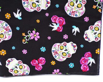 SUGAR SKULLS GLITTER & Flowers Large Full 25'' Cotton Bandana