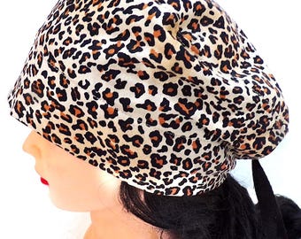 LEOPARD DESIGN COTTON Scrub Cap Nurse Hat