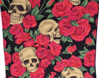 SKULL and RED ROSES Full 24'' Cotton Bandana