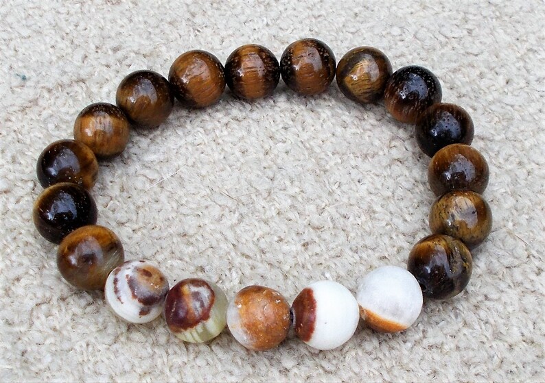 TIGEREYE and ITALIAN ONYX Genuine Gemstone Mens or Womens Stretch Bracelet Decision Making Good Luck Bracelet