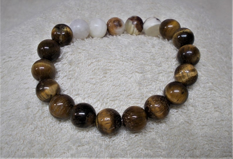 TIGEREYE and ITALIAN ONYX Genuine Gemstone Mens or Womens Stretch Bracelet Decision Making Good Luck Bracelet