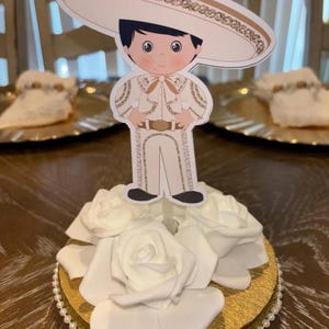 Gold Charrito Centerpiece: Mexican Baptism, First Communion Cake Topper