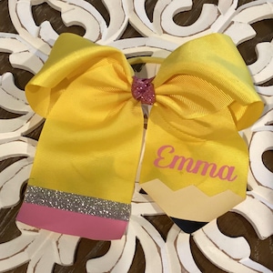 Personalized Pencil Hair Bow: Glitter Vinyl, Back to School Ponytail