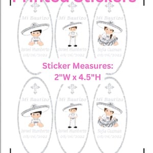 Etiquetas adesivas Charrito personalizadas impressas, adesivos ovais, adesivos Mi bautizo, adesivos de tag Charrita, etiquetas de caixa de favor, etiquetas personalizadas 6pc
