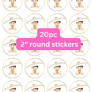 2" cirkelvormige Charrito-stickerlabels gedrukt,, Mi bautizo-stickers, Charrita-tagsticker, label op geschenkdoos, aangepaste labels, Mariachi-jongen, Fiesta