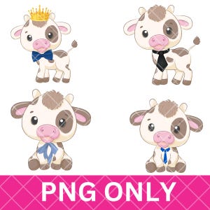 Chłopiec Dziecko Krowa PNG 4 szt., Książę Krowa png, Słodka Krowa png, Obraz sublimacyjny, Zwierzę Gospodarskie, Niebieska Krowa clipart, Mały Książę png, Pierwsze urodziny png