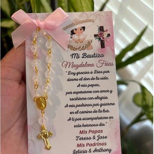 Doopgunsten, bautismo para niña, liefdadigheidsmeisje, gunst religieus feest, gepersonaliseerde gunst, Mi bautizo, roze en goud, 12-delige set