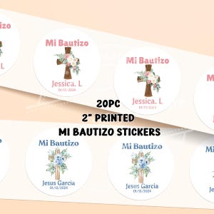Mi Bautizo 2 "Kreis Aufkleber Etiketten gedruckt, rosa Taufe Aufkleber, Favor Box Etikett, religiöser Aufkleber, Kerzenaufkleber, 20 Stück personalisiert