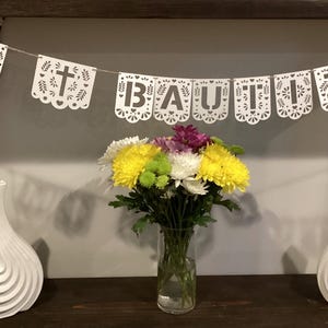 White Papel Picado Fiesta Banner: Cielito Lindo, Baptism, Shower