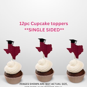 Toppers para cupcake de formatura da Texas State: Glitter, turma de 2025 (12 unidades)
