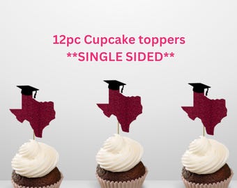 Texas State Graduation Cupcake Toppers: Glitter Class of 2025 (12pc)