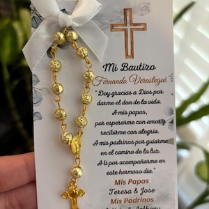 Recuerdos de Bautizo, englisches Gefallen, spanisches Taufgeschenk, Für Gast, personalisierte Bevorzugungen, Gebetskarte, Mini-Rosenkranz, religiöses Gefallen