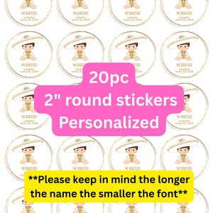 Gepersonaliseerde Mi Bautizo 2" cirkelvormige Charrito-stickerlabels gedrukt, Charrita-tagsticker, label bedankdoosje, Mariachi-jongen, kaarsstickers