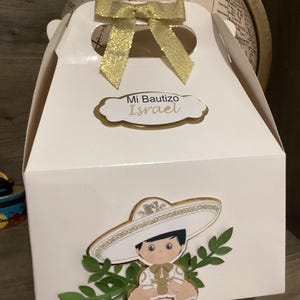 Mi Bautizo gable box 12pc, Charrito favor box,  1st birthday candy box, Personalized party box, boy goodie bag,  treat box