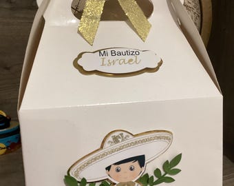 Mi Bautizo gable box 12pc, Charrito favor box,  1st birthday candy box, Personalized party box, boy goodie bag,  treat box