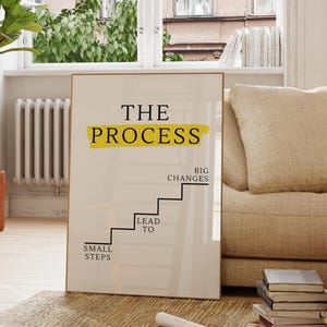 O Processo, Pequenos Passos Levam a Grandes Mudanças, Impressão Motivacional Minimalista, Arte de Parede em Preto e Branco, Tipografia de Mentalidade de Crescimento, Download Digital
