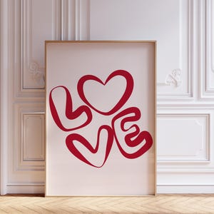 LOVE Wall Art Print – Girly Red Heart Poster for Coquette Room or Dorm – Cute Aesthetic Love Decor – Digital Download Gift