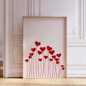 Love Plant Wall Art, Blooming Heart Flowers Print, Romantic Valentine’s Day Gift, Cute Minimalist Love Poster, Wedding Decor