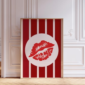 Sexy Red Lips Wall Art – Bold Kiss Print for Bedroom & Dorm – Girly Coquette Decor – Fashionable Lip Poster – Digital Download