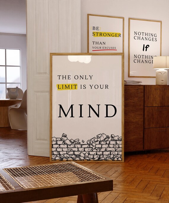 Mindset Wall Art, Break Limits Poster, Motivational Quote Print, Gym Office Decor, Inspirational Digital Download