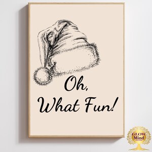 Oh, quel plaisir ! Bonnet de Noel de Noël | Design minimaliste ludique des Fêtes | Téléchargement numérique festif pour décorations et cartes de Noël