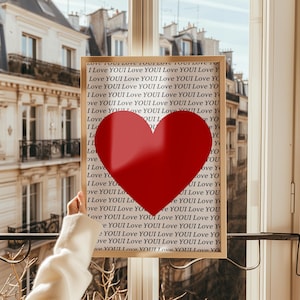 Big Red Heart Wall Art, Romantic I Love You Poster, Bold Love Typography Decor, Valentine&#39;s Day Gift, Modern Digital Printable