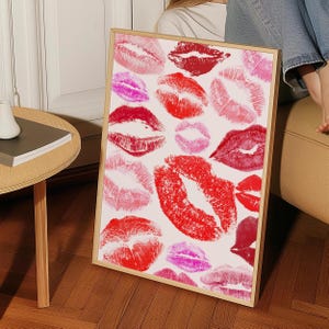 Kiss Print Wall Art, Trendy Lips Poster, Lipstick Kiss Aesthetic, Preppy Digital Print, Girly Bedroom Decor, Makeup Poster Printable