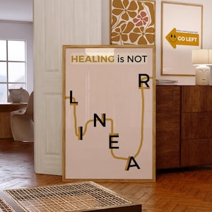 Healing Is Not Linear Print, Mental Health Wall Art, Therapy Office Decor, Self Care, Growth Mindset Poster, Motivational Digital Download