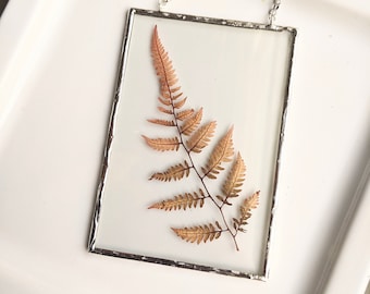 Fern Wall Art, Framed Pressed Flowers, Fern Glass Wall Hanging, Flower Art, Dried Flower Art, Soldered Glass Wall Art