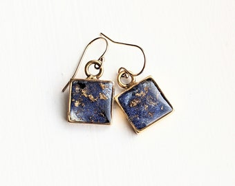 Blue Resin and Gold Flake Earrings, Blue Earrings, Geometric Earrings, Resin Jewelry, Gold Earrings, Minimalist Earrings