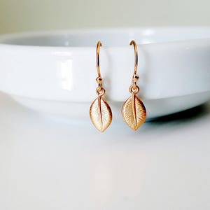 Gold Leaf Earrings Gold Filled Nature Naturalist Gift Dangles Minimalist Small Delicate Bridal Jewelry Botanical image 1