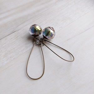 Crystal Globe Earrings, Long Earrings, Crystal Earrings, Faceted Glass Earrings, Brass Earrings image 6