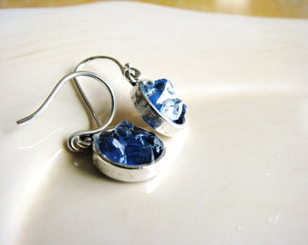 Blue Glass Earrings, Glass Chip Earrings, Faux Drusy Earrings, Minimalist Earrings, Faux Stone Earrings, Geology