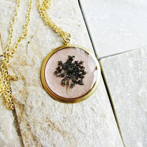 Pressed Flower Jewelry, Black Queen Anne's Lace Necklace, Pressed Flowers Necklace, Rose Gold Jewelry, Resin Jewelry image 4