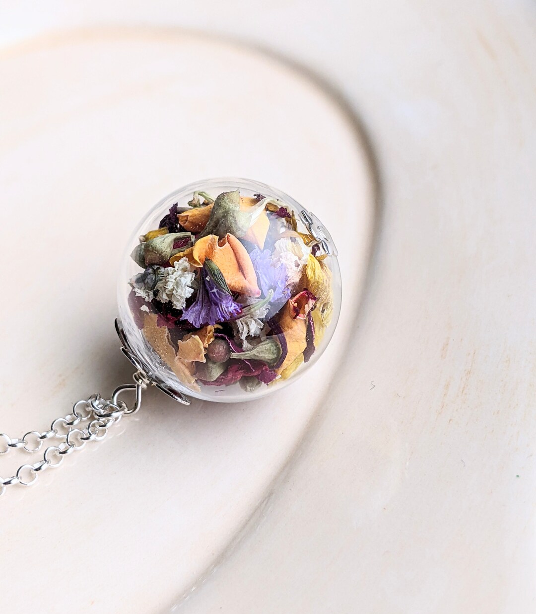 Glass Globe Necklace, Dried Flowers Specimen Necklace, Eco Friendly