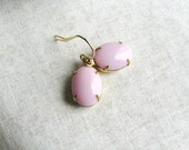 Pink Glass Jewel Earrings Vintage Gems Oval Gold Filled Estate Style Minimalist Modern Bridal Jewelry Sparkly