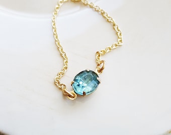 Bracelet bijou aqua vintage, bracelet bijou en verre, bracelet en verre ovale gemme