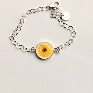 Yellow Flower Bracelet, Floral Bracelet, Silver Chain Bracelet, Minimalist Jewelry, Resin Jewelry