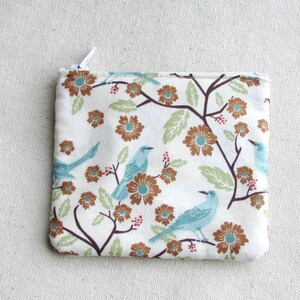 Zippered Clutch Purse Coin Purse Pouch Cosmetic Bag Small Zipper Brown Blue Hand Bag Jewelry Pouch Quilted Fabric Nature Inspired Material