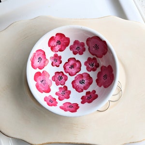 Hand Painted Red-Pink Flowers Ring Dish, Art Ring Dish, Hand Painted Jewelry Storage, Nature Ring Dish image 2