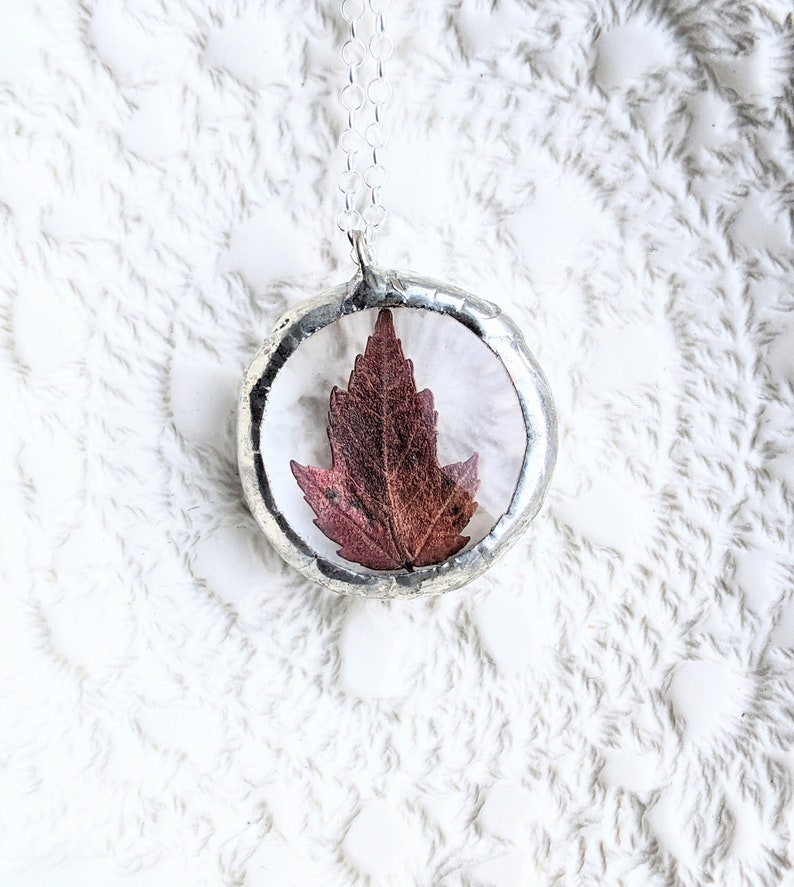 Fall Leaf Necklace Soldered Glass Jewelry Floral Jewelry Maple Leaf Glass Pendant Necklace Glass Necklace