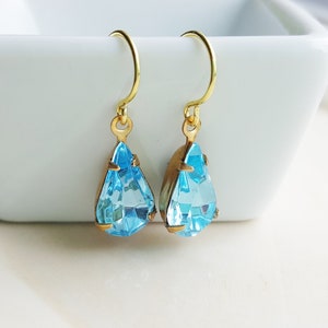 Blue Glass Jewel Earrings, Vintage Style Earrings, Estate Cut Glass Gem Earrings, Tear Drop Rhinestone Earrings, Vintage Jewel Earrings image 3