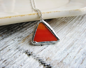 Orange Glass Necklace, Stained Glass Necklace, Glass Necklace, Soldered Glass Necklace, Minimalist Jewelry, Geometric Necklace